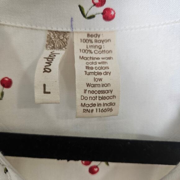 Apana Midi White Dress Cherries Pockets Large - Picture 4 of 11